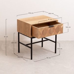 Wood Farmhouse Nightstand with 2 <b>Drawers</b> Contemporary Geometric Wood Grain Bedroom Furniture <b>Walnut</b> Finish - Product Image 3