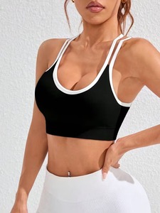 Ladies Seamless Anti-Chafe Running Bra | <b>Cross</b> Back Keyhole Cutout Sportswear Tank | Solid Dyed Padded Activewear <b>Top</b> - Product Image 6