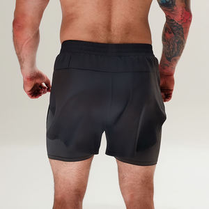 Custom Men's Polyester Spandex Double <b>Layer</b> Quick Dry Breathable Eco-Friendly Drawstring Closure <b>Mid</b> Waist Gym Training Shorts - Product Image 2