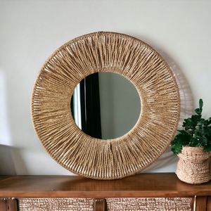 Espejo Redondo de Yute Natural Hecho a Mano con Marco de Seagrass, Decoración de Pared Estilo Bohemio, Hecho en Vietnam - Product Image 5