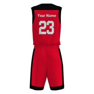 Custom <b>Red</b> Black Basketball Jersey Set V-Neck Sleeveless Sublimated Print Quick Dry Polyester Uniform Adult Unisex - Product Image 3
