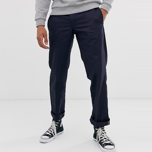 Pantalon Oxford en coton bleu marine pour homme, coupe droite, écologique, respirant, décontracté, tissu léger, idéal pour le printemps, devant plat - Product Image 1