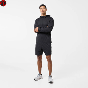 Conjunto Deportivo Cortavientos con Capucha para Hombre, Chaqueta con Cierre Completo y Pantalones Cortos, Ropa Deportiva Ligera Estampada, Conjunto de Pantalones Cortos de Nailon para Invierno - Product Image 1