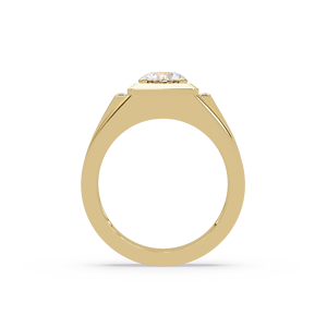 Bague de luxe pour homme en or jaune 14 carats avec diamant de laboratoire taille ronde, signet carré, large et épais, bijoux fins pour homme, vente en gros - Product Image 4