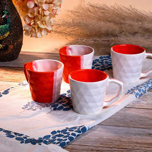 Multicolored Diamond Engraved Ceramic Tea <b>Cup</b> <b>Set</b> of 4 - Product Image 5