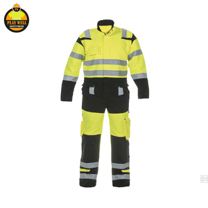 Pure Cotton Reflective Overall Work <b>Clothes</b> with Multiple Pockets for Hi Vis Safety Coveralls - Product Image 2