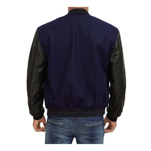 Unisex Custom Embroidery Patches Stand Collar Letterman Jacket with Leather Sleeves for Men Street Bomber <b>Coat</b> Baseball Style - Product Image 4