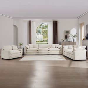 Set da Soggiorno in Corduroy Beige Chiaro a 3 Pezzi, Comodi Divani Oversize Singoli e Doppi - Product Image 3