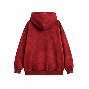 Sudadera con capucha de alta calidad 100% algodón, roja, con lavado ácido, cremallera completa, forro polar grueso y cálido, estilo casual urbano, holgada, de secado rápido. - Product Image 5