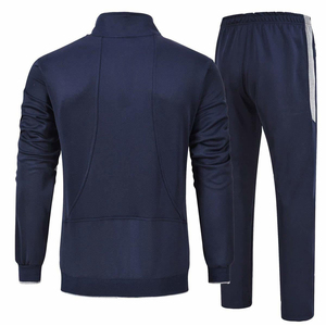 Men's Navy Blue Tracksuit Full Zipper Sporty Sweatshirt And <b>Pants</b> Set With Gray Panels Breathable Regular Fit Autumn Wear - Product Image 4