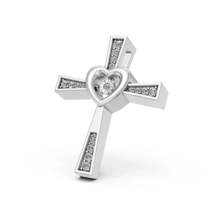 Lab Grown Diamond Cross Pendant <b>Necklace</b> 14K Yellow Gold Rhodium IGI Certified Heart Cross Design for Women Religious Party - Product Image 5