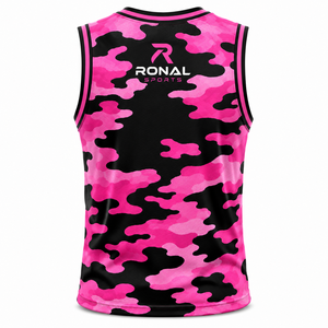 Camiseta de Baloncesto para Hombre de Alta Calidad, Color Rosa y Negro Camuflado, Talla Grande, Sin Mangas, Transpirable, de Secado Rápido, 100% Poliéster - Product Image 2