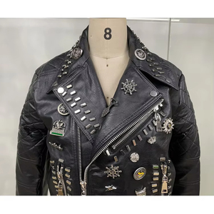 Faux Leather Motorcycle Biker Racer <b>Jacket</b> <b>Punk</b> Street Style Studded - Product Image 5