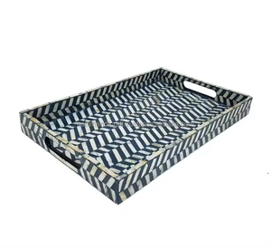 Plateau de service en perles de nacre en résine de bois carré de taille personnalisée fait à la main pour un usage domestique avec incrustation d'os - Product Image 2