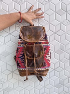 Jacquard Leather Handmade <b>Backpack</b> Unisex Multi-Use New Classic Design Houndstooth Pattern Lightweight 22L Capacity Fashion - Product Image 3