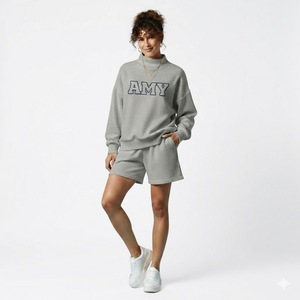 Winter Women's Polyester / Cotton Blend Pullover Mock Neck Sweatshirt and Shorts <b>Set</b> Eco-Friendly Daily Wear - Product Image 3