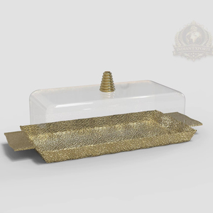 Vajilla Rectangular de Lujo de Acero Inoxidable y Vidrio Ecológico con Diseño Palestino Dorado para Postres, Dulces de Ramadán, Majlis Premium - Product Image 1