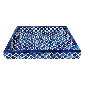 Plateau de service de luxe en os bleu incrusté |   Plateau de présentation rectangulaire décoratif fait main, de qualité supérieure, pour la maison, l'hôtel, la table basse - Product Image 2