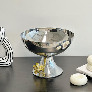 Bol à bonbons moderne en acier inoxydable de qualité supérieure, résistant à la chaleur, avec pied unique et base décorative florale dorée - Product Image 5