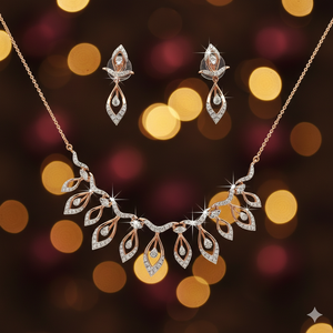 Ensemble collier et boucles d'oreilles en or rose 18 carats avec diamants véritables - Bijoux en diamants naturels certifiés IGI - Product Image 3