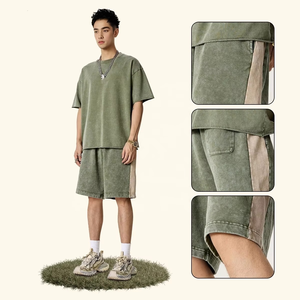 Pantalones Cortos de Chándal Vintage Oversize para Hombre con Bloques de Color, de Pana Lavada de 330GSM, 100% Algodón, de Secado Rápido, con Cordón y Cintura Media - Product Image 3