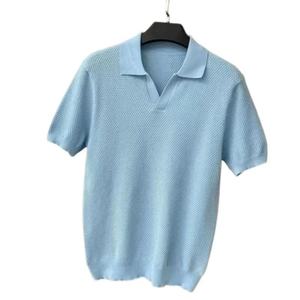 Camiseta con Logotipo Personalizado, Algodón Jacquard, Punto Piña, Corte Ajustado, Patrón Sólido, Suéter Tejido, OEM, Texturizado, para Hombre - Product Image 5