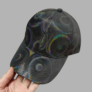 Metallic Adjustable Lambskin Fashion Women <b>Men</b> Faux Leather <b>Baseball</b> <b>Cap</b> Glitter Metallic Holographic - Product Image 4
