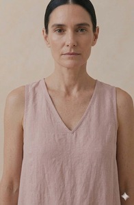 V Neck Sleeveless Maxi Linen <b>Dress</b> In Pink <b>Loose</b> Fit With Pockets Breathable Natural Waistline Minimalist Style Casual Wear - Product Image 2
