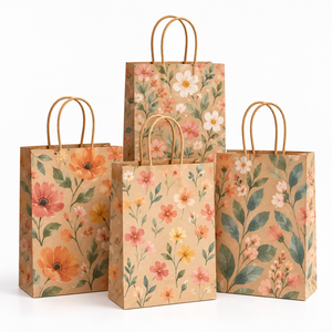 Bolsas de Papel Kraft con Estampado Floral al por Mayor, Bolsas de Regalo Ecológicas con Asas para Boutique, Ropa, Cosméticos y Empaque - Product Image 1