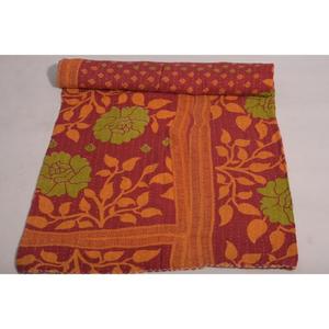 Handmade Printed Kantha Quilt Eco-Friendly Vintage Floral Cotton Washable Indian Boho Reversible Bedspread Home Decor All-Season - Product Image 3