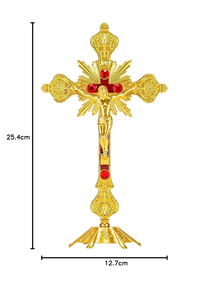 Crucifix mural en or avec base, représentant Jésus-Christ sur la croix, décoration religieuse chrétienne pour église, chapelle, etc. - Product Image 3