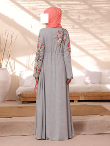 Abaya Traditionnelle Femme Musulmane en Gros, Abayas Imprimées à Manches Longues, Double Robe Ouverte sur le Devant, en Polyester, Col en V - Product Image 3