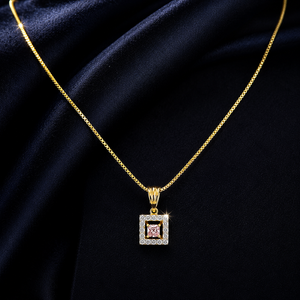 Collar con Colgante Chapado en Oro de 9K, Diseño Geométrico Cuadrado con Diamante Corte Princesa, Cadena de Serpiente, Lujoso, para Mujer, Boda, Fiesta, Uso Diario - Product Image 4