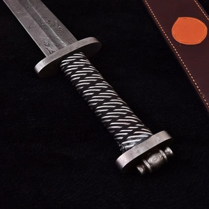 ดาบเหล็กดามัสกัสทำมือ ใบมีดปลายแหลมตรง พร้อมปลอกหนัง - Product Image 3