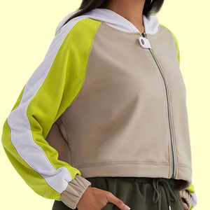 Sweat-shirt à capuche zippé pour femme, color-block, manches longues, en coton tricoté respirant, tenue décontractée d'automne - Product Image 6