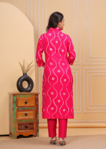 Conjunto de Kurti y Pantalón Estampado Rosa para Mujer, Mangas 3/4, Ropa Étnica Informal, Conjunto de Kurti Recto - Product Image 2