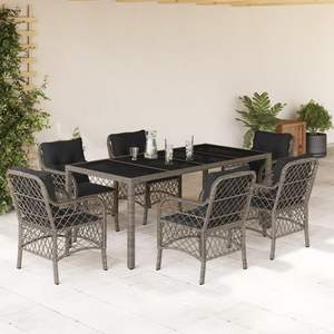 Juego de Comedor de Jardín de 7 Piezas de Mimbre Sintético Gris Resistente a los Rayos UV, Resistente a la Intemperie y Elegante - Product Image 1