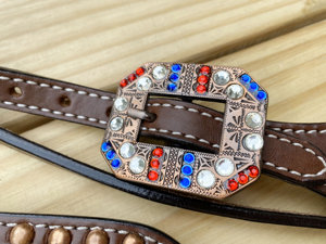 Ensemble de têtière et de peitorale en cuir occidental de qualité supérieure avec boucles décoratives et conchos – Équipement d'équitation durable - Product Image 3
