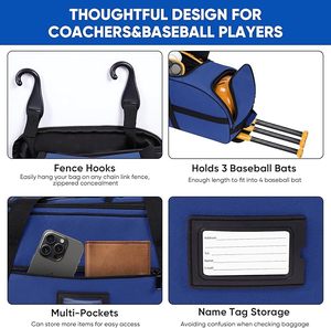 Bolsa de Transporte con Ruedas para Equipo de Béisbol, Bolsa Grande y Suave con Ruedas para 4 Bates, Múltiples Bolsillos, Gancho para Valla, Equipo de Béisbol y Sóftbol, Vinilo - Product Image 4