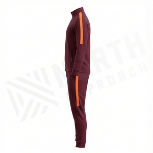 Ensemble de survêtement pour homme, couleur bordeaux, fermeture éclair intégrale, style sportif, avec accents orange, matière respirante en polyester et coton, idéal pour l'automne - Product Image 3