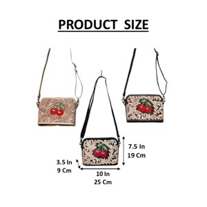 Women Fashionable Hand Tooled Leather Crossbody Bag Cherry Floral Design Western Handmade Genuine Leather Evening Shoulder Bags - Product Image 2