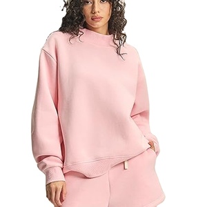 Sweat-shirt personnalisé à logo frontal pour femme, col montant, coupe oversize, respirant, manches longues, épaules tombantes, style décontracté automne - Product Image 1