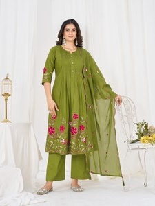 Conjunto de traje Anarkali de algodón puro para mujer con bordado multicolor y dupatta de algodón Mal |   Colección Boutique |   Proveedor al por Mayor - Product Image 1