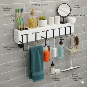 Kitchen Organizer Wall Mounted <b>Rack</b> with Knife Holder Hooks Utensil Hanging <b>Shelf</b> Space Saving Storage Solution - Product Image 2