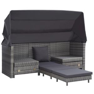 Canapé-lit extensible 3 places avec toit en polyrotin gris, mobilier de jardin - Product Image 3