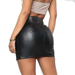 Jupe en cuir 100% cuir véritable avec sequins, courte, pour femme, collection hiver, effet délavé, en promotion - Product Image 5