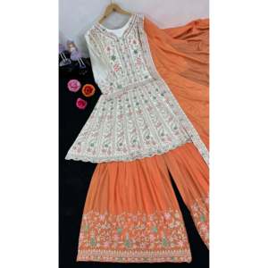 Hermoso Salwar Kameez de Poliéster para Fiesta, con Top, Pantalón y Dupatta, con Detalles de Diamantes - Product Image 4