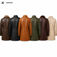 Manteau long en cuir véritable pour homme X Sports City, double boutonnage, col à revers, boutons en corne, coupe-vent, respirant