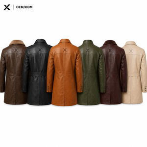 Manteau long en cuir véritable pour homme X Sports City, double boutonnage, col à revers et fermetures éclair, disponible en plusieurs couleurs - Product Image 2