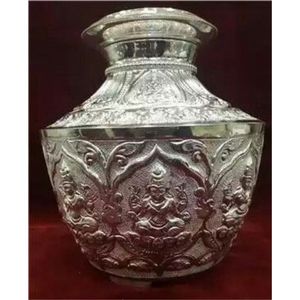 Silver Plated Brass Kalash Luxury Nakshi Work Puja <b>Lota</b> Metal Antique Hindu Temple Decorative Holy Water Pot Wholesale Supplier - Product Image 1
